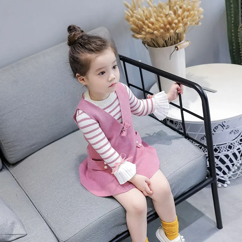 

newborn baby girls clothes sets fashion suit striped flare sleeve shirt+children dress suit kids clothing sets outside wear 1-5T