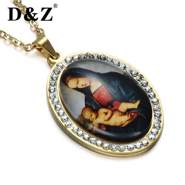 D&Z Catholic Religious Virgin Mary Necklace Gold Color Stainless Steel