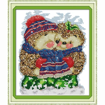 

The sharing scarf hedgehogs Counted Cross Stitch Kits For Embroidery DIY Needlework 14CT 11CT DMC Cross Stitch Patterns Crafts