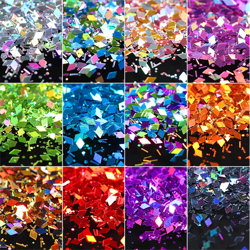 1 Box Rhombus Nail Flakies Mixed Size Colorful Paillette Sequins Flakes Glitter for Manicure Nail Art Decorations