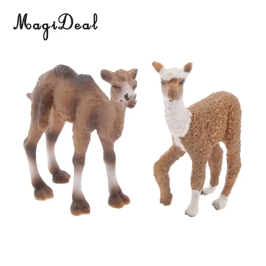 2 Pieces Realistic Wildlife Zoo Animal Camel Alpaca Model Action Figures Playset Kids Children Educational Toy Gift