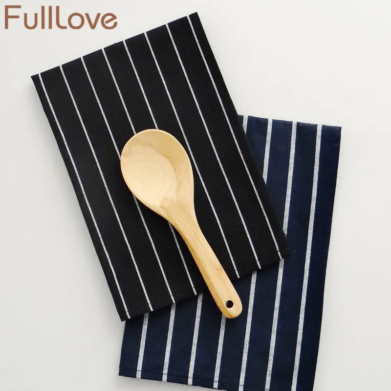 

FullLove 3PCS/Set 40*60cm Blue Striped Kitchen Towels Table Napkin Pure Cotton Dish Towel Table Mat Coffee Cleaning Cloth Towel