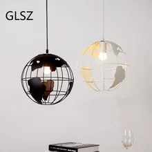 GLSZ светодиодный Глобус земли подвесные светильники железное искусство черные/белые светильники для кафе Гостиная Бар офис висячая Потолочная люстра спальня