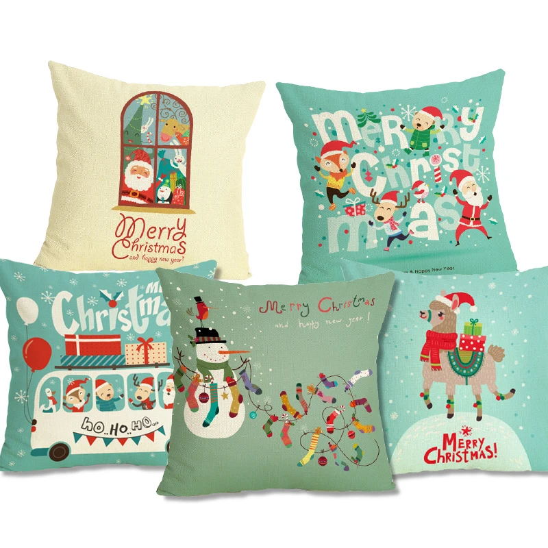 

Merry Christmas! Cushion Cover Snow Man Fox Deer Xmas Santa Claus Socks Balloon Home Decorative Pillows Cover Nordic Sleigh case