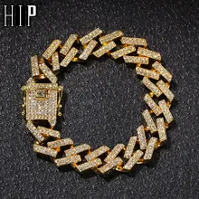 Хип-хоп 15 мм кубинская цепь Bling Iced Out Циркон Стразы Полный AAA проложили Стразы мужские браслеты для мужчин ювелирные изделия