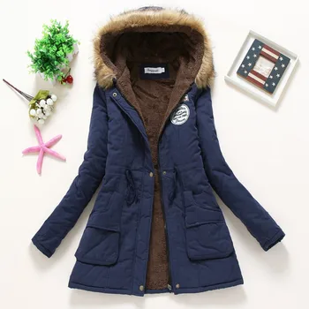 

2019 New Sell like hot cakes Winter Solid Cotton Fleece Hooded Parkas Coat Women Casual Plus Size Slim Zipper DrawString Parkas