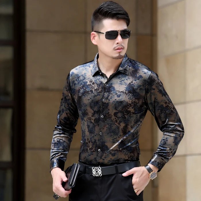 Promoción de Manga Larga Para Hombre Camisas De Seda
