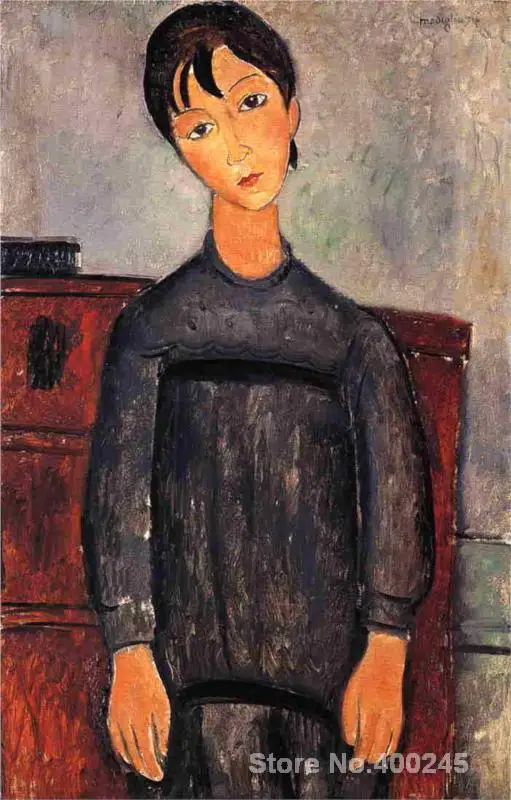 

Portriat oil Painting for Living room Little Girl in Black Apron by Amedeo Modigliani Hand painted High quality