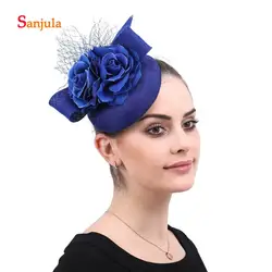 Королевский синий элегантные Для женщин Шапки с Тюль льняные шляпы для свадьбы Головные уборы важное событие аксессуары для волос H181