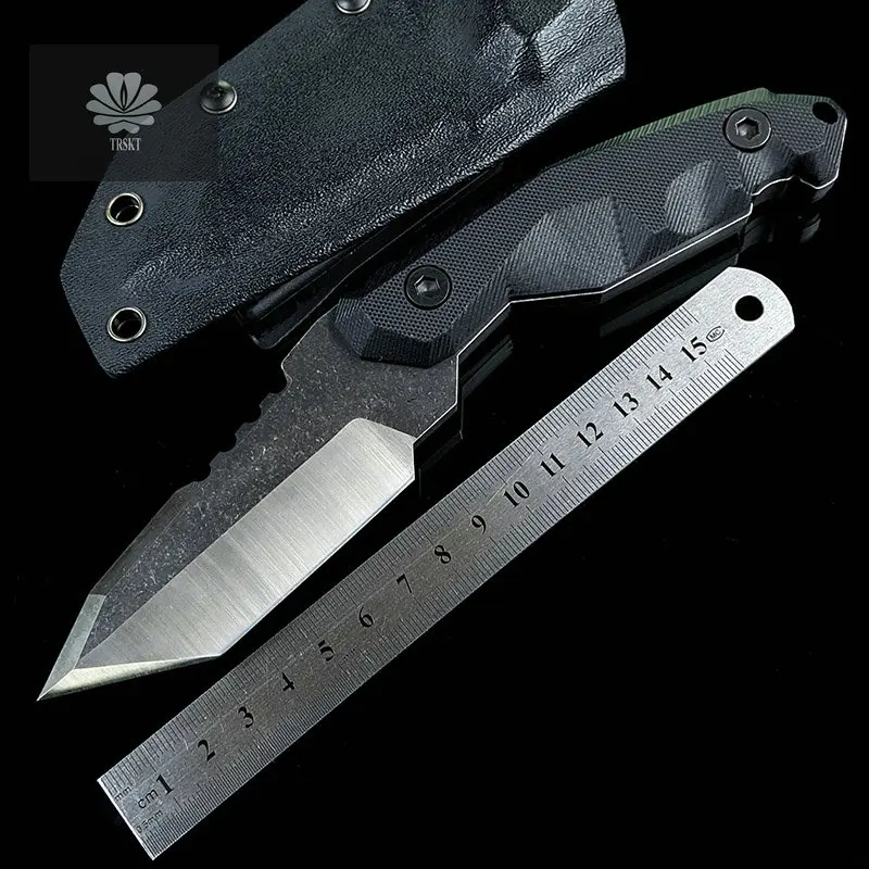 

Trskt V2 Fixed Blade Hunting Knife Camping Tactical Knife Survival Rescue Knives With K Sheath, 0.48mm Thickness, 58Hrc