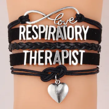 

(10pcs/lot) Infinity Love RESPIRATORY THERAPIST Bracelet Heart Charm Leather Rope Wrap Bracelets & Bangles Jewelry For Women Men
