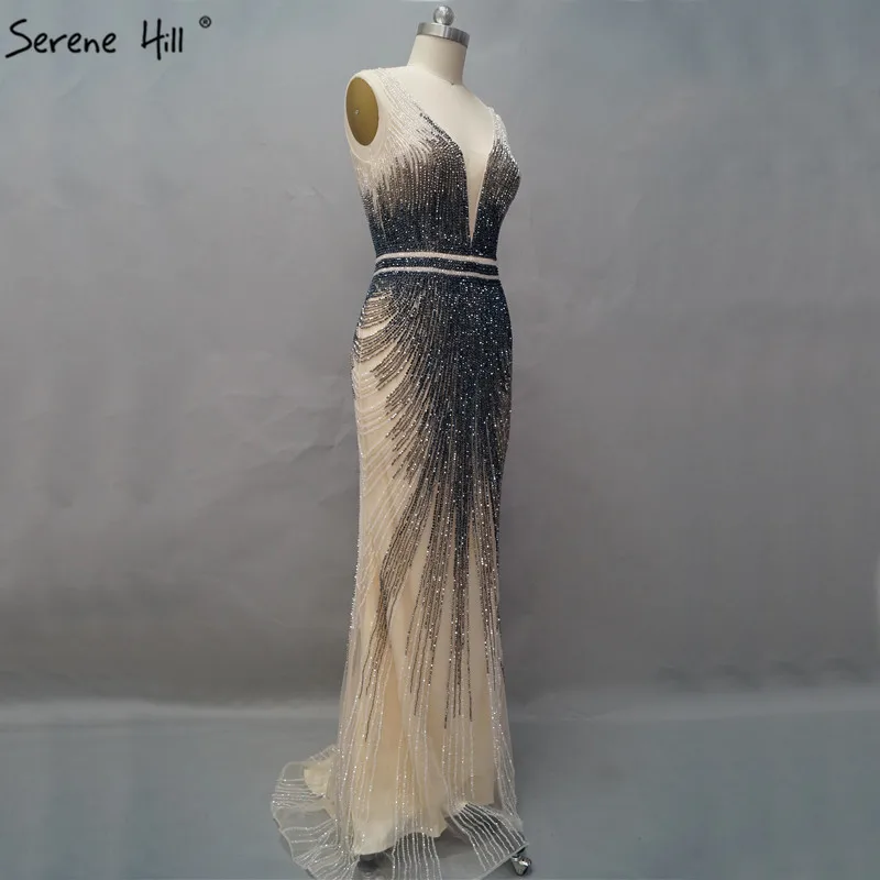 Роскошные без рукавов с v-образным вырезом сексуальные вечерние платья Дубай дизайн Бисероплетение вечерних платьев Serene Хилл LA60743