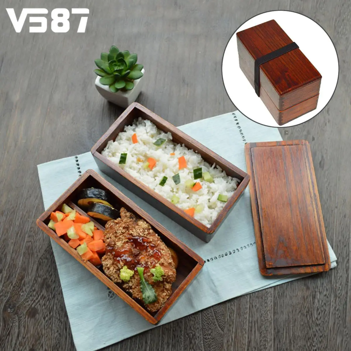 Traditional Wooden Bento Box Sushi Lunch Box Double 2 Layers Portable