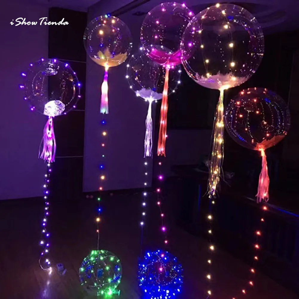 

ISHOWTIENDA New 1pc 20inch Luminous Led Balloon Transparent Round Bubble Decoration Party Wedding Balloon