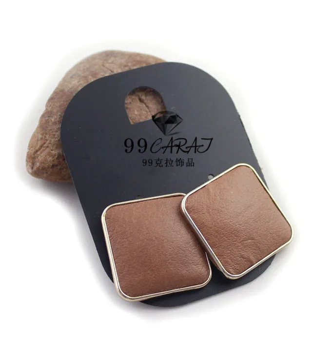 

2014 New Fashion Square Brown Leather Earrings for Women