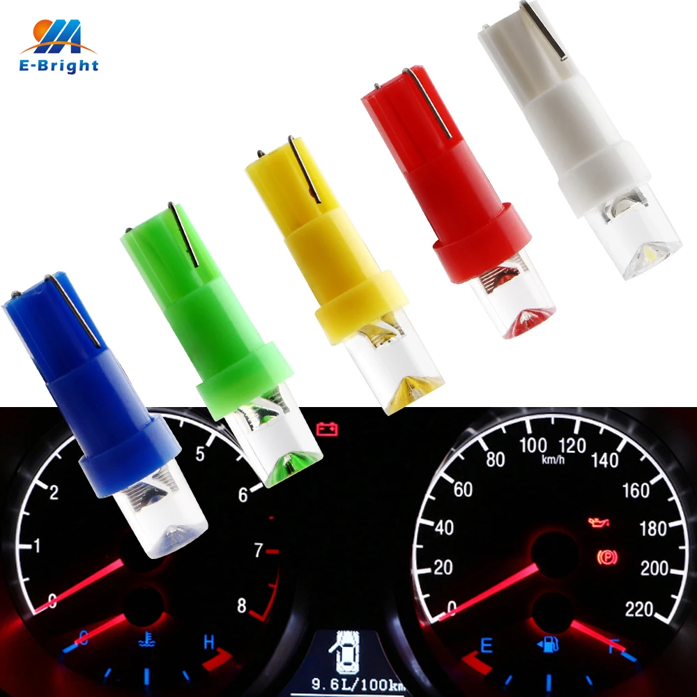 

YM E-Bright 10X Amber Blue Green Red White T5 LED Blbs Wedge Base Dashboards Concave Lens Warning Indicator 12V Instrument Leds