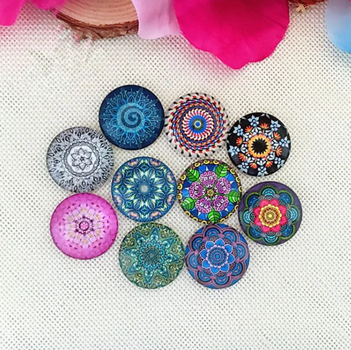 

50pcs glass mosaic art Round Flatback Glass Dome Cabochons Gems Jewelry Making Handcrafts Scrapbooking (Kaleidoscope Pattern)