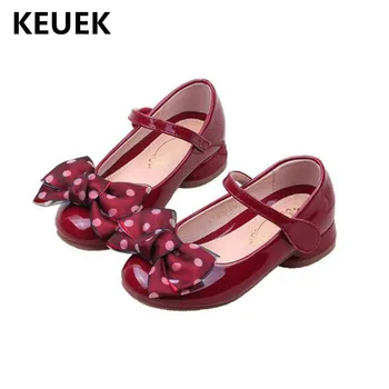 

New Girls Princess Shoes Spring/Autumn Children High heeled Bow Kids Single Shoes Student Toddler Leather Shoes Baby 018