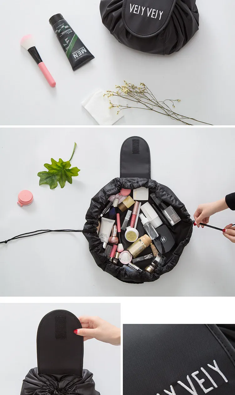 ZYJ Foldable Drawstring Travel Cosmetic Pouch Bags Portable Shoulder Makeup Storage Toiletry Beauty Case Organizer Bag Handbag (9)