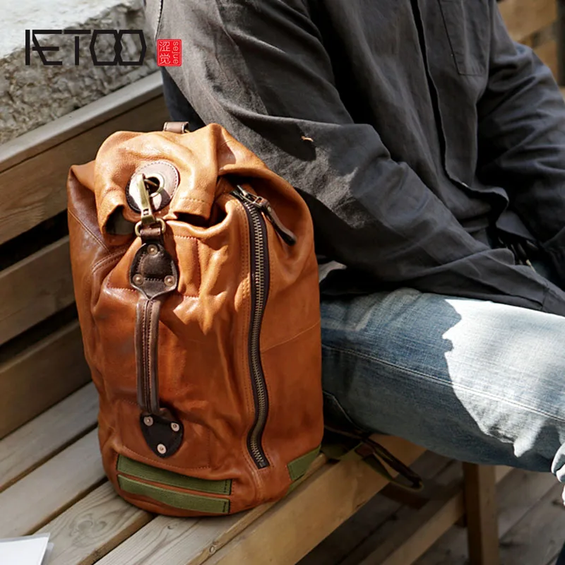 

AETOO Vintage handmade cowhide leather shoulder bag shoulder bag chest casual male multi-function old travel bag