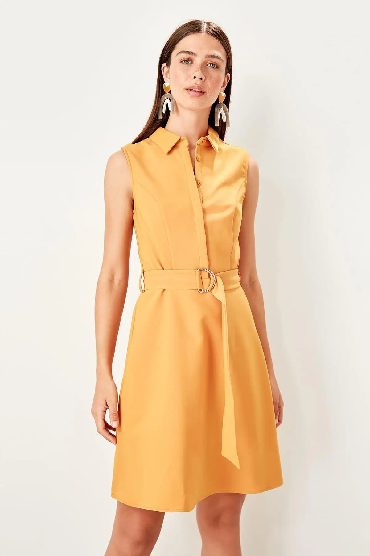 Trendyol абрикосовое платье с поясом TWOSS19BB0502|Платья| |