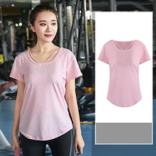 Женская Спортивная футболка размера плюс L-XXXXL, топ для йоги, укороченные топы для йоги, рубашки для йоги с коротким рукавом для тренировок, топы для фитнеса, бега, спортивная одежда