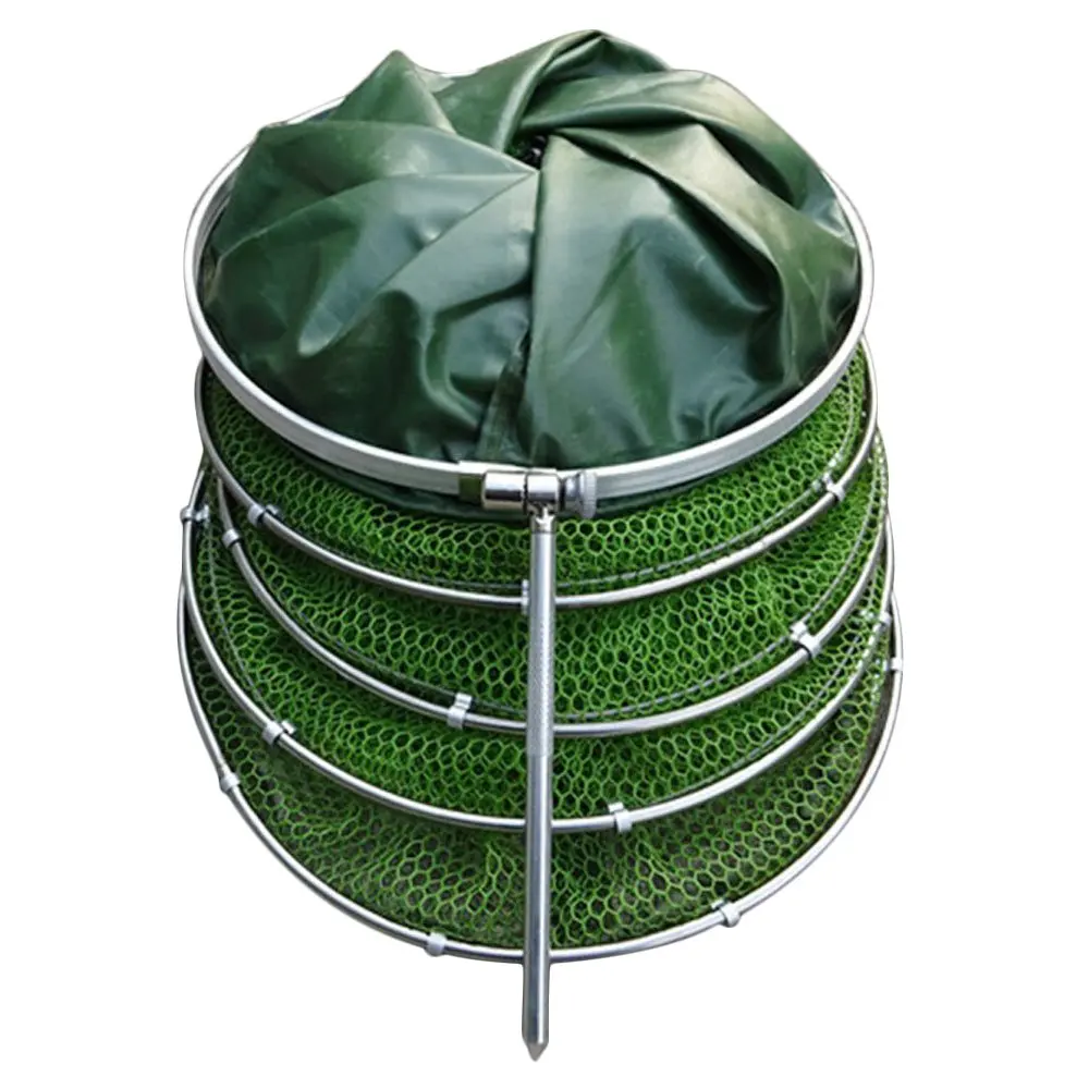 

5 Layers Collapsible Fishing Net Network Folding Nylon Mesh Fish Cage Trap with Stainless Steel Double-Loop Fish Accessories Bag
