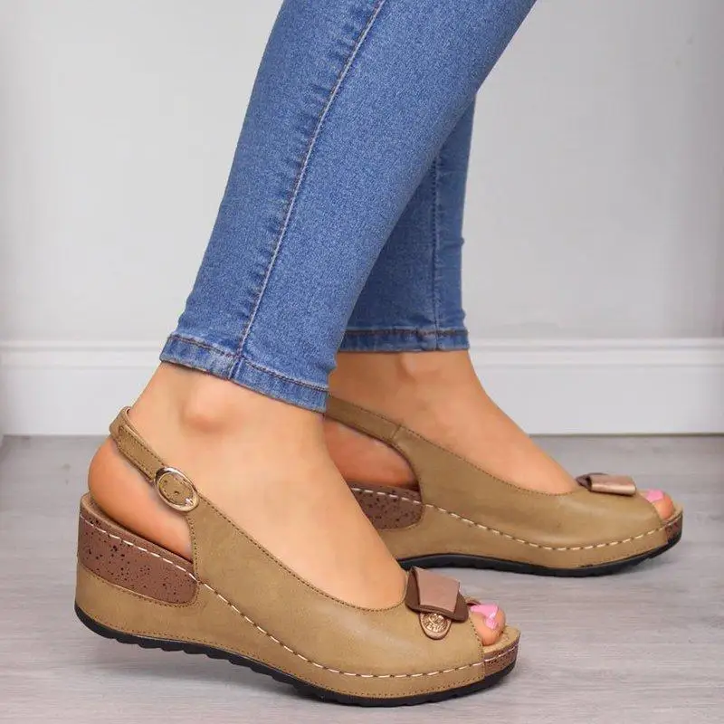 Г., женские босоножки на танкетке с открытым носком Летняя повседневная обувь на платформе в римском стиле на среднем каблуке женские туфли-лодочки с ремешком и пряжкой Женская пляжная обувь
