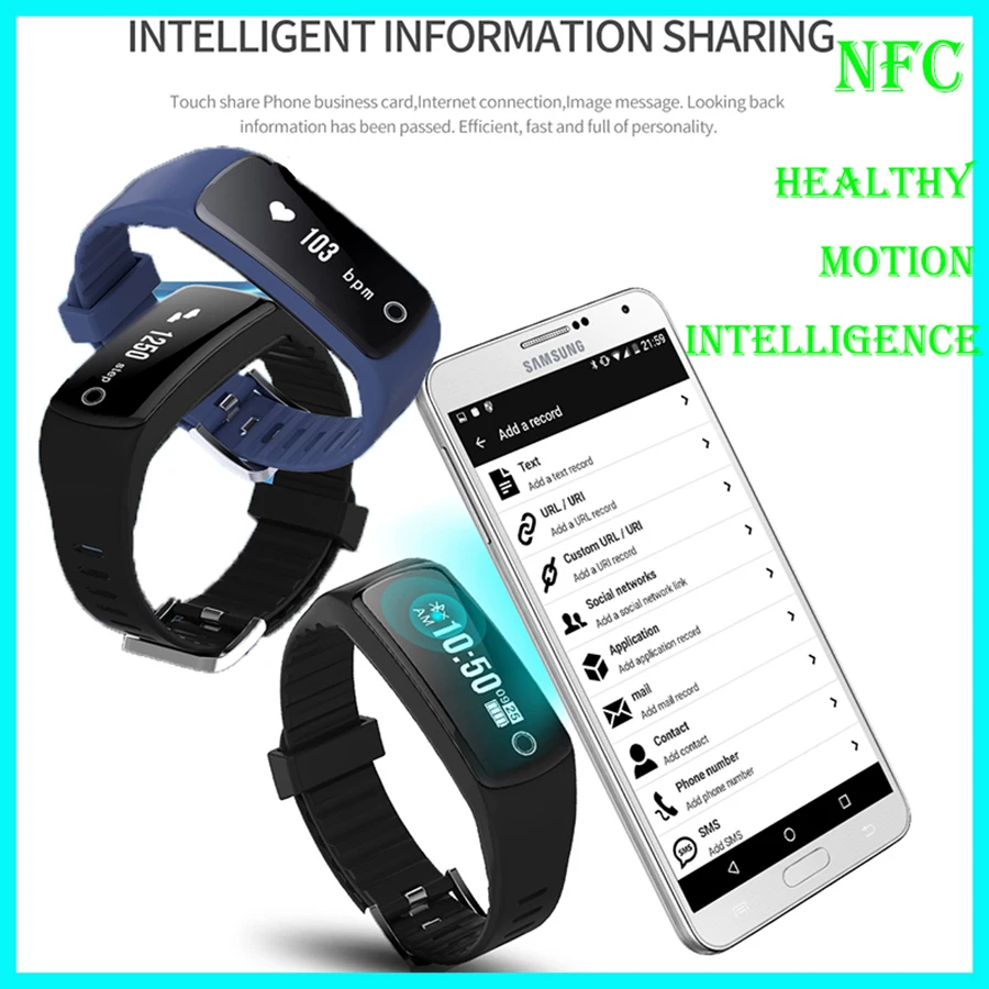 NFC контроль доступа умный Браслет фитнес трекер Часы монитор артериального