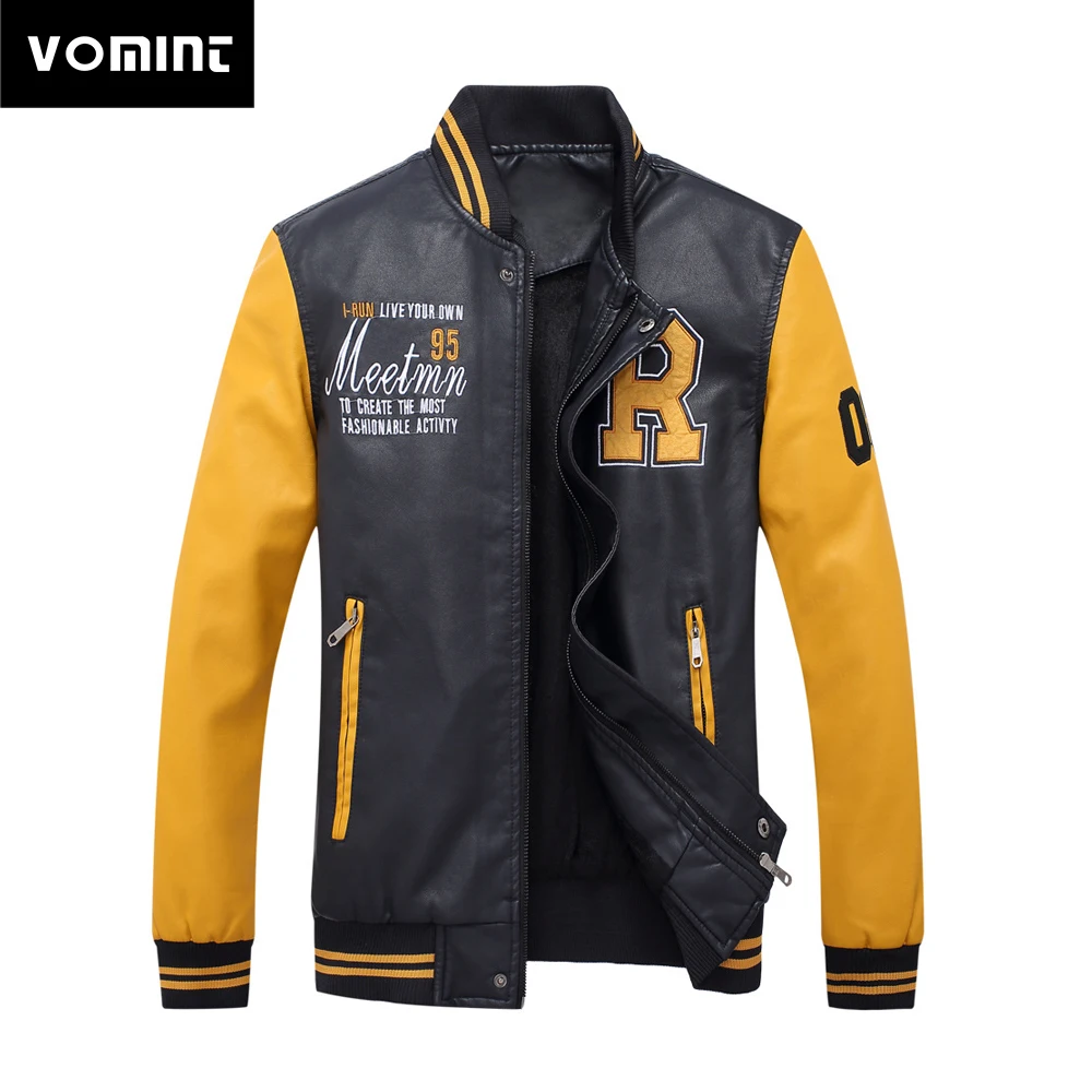 Vomint новая мужская куртка из ПУ Бейсбол костюм Мода Вышитые Письмо кожаная куртка мужской опрятный шикарный Стиль 3XL 4XL