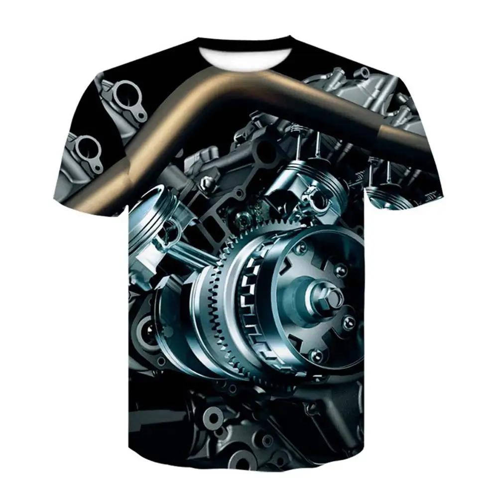 

Men's Summer Funny 3D Printed Casual Short Sleeves Shirt Fashion Blouse Top gear mechanical hip hop cotton Novelty