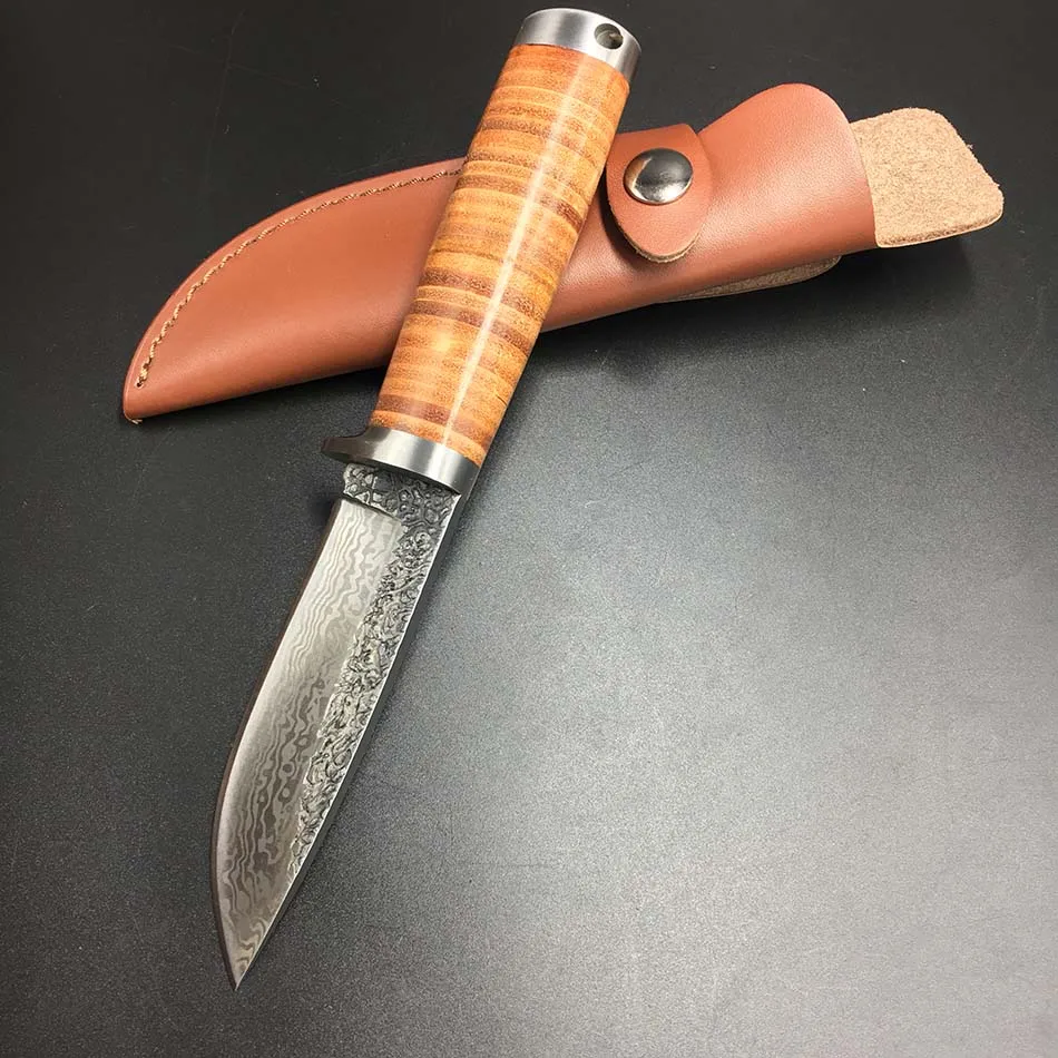 58RHC High carbon steel Straight Knife Steel Handmade Damascus
