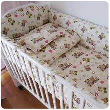 Promotion! 9PCS baby bedding set cute baby bumper set cotton cot crib bedding set, bumper/sheet/pillow/duvet ,120*60/120*70cm
