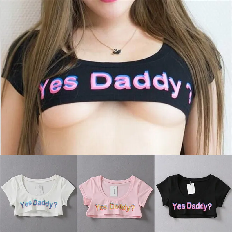 

1pc New cute cotton cropped appeal sexy T-galactosidase 3D summer japanese kawaii ghost pink yes daddy printed crop top