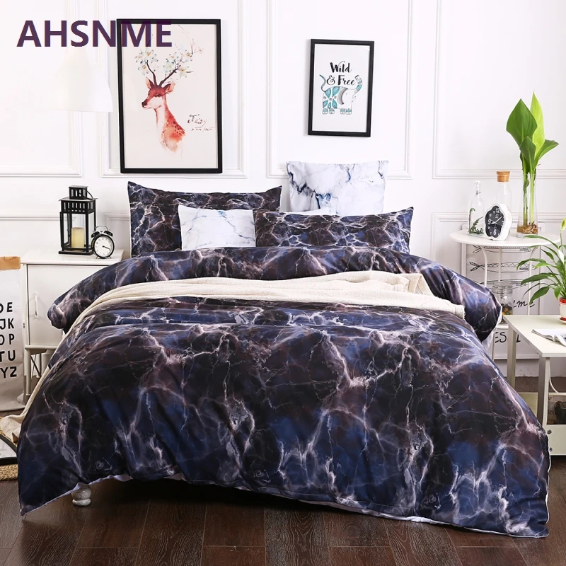 AHSNME Black Marble Patterns Bedding Set American Size Suitable for
