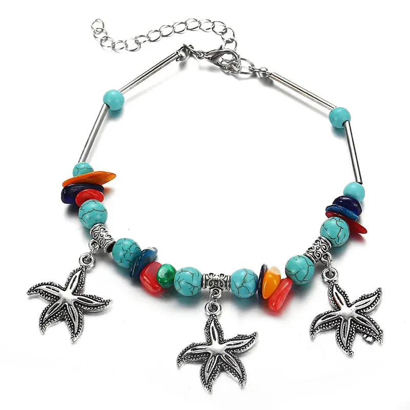 IF ME богемная Морская звезда бисер браслет для щиколоток с камнем для женщин серебряная, в стиле бохо цветная цепочка браслет на ногу пляж лодыжки ювелирные изделия новые подарки - Окраска металла: FDY507