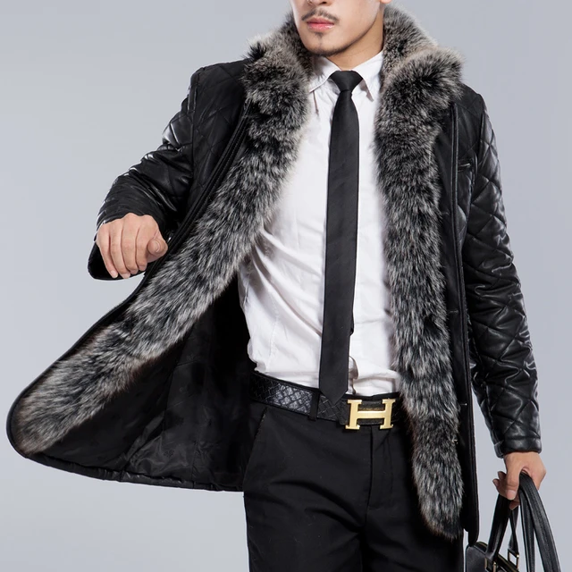 Buy 2014 Winter New Big fox fur collar Men's Leather jackets and coats Korean