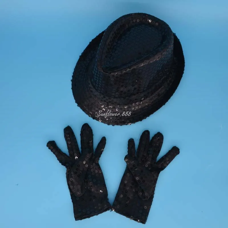 

2018 Sequins Jazz Hat Cap Gloves Event Party Hats Dance Performance Wear Children Girls Boy Kids Party Decor Christmas New Year