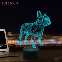Французский бульдог 3D светодиодный светильник Оптическая иллюзия 7 цветов Декор лампа детский ночник подарок для домашнего декора