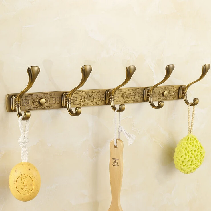 Modern clothes hook European Style Buckle Antique Carving 5 Hooks Wall Mount towel Coat Hanger