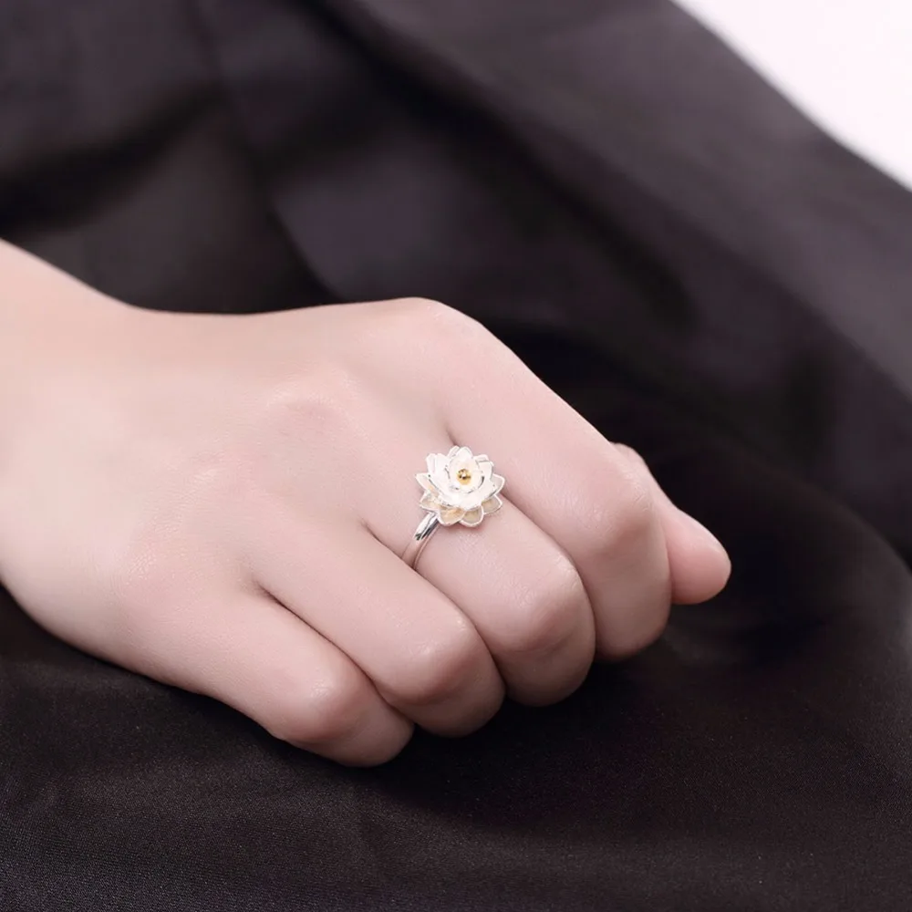 Solid 925 Sterling Silver Jewelry Flower Shape Adjustable Rings For Women New (JewelOra RI102182)