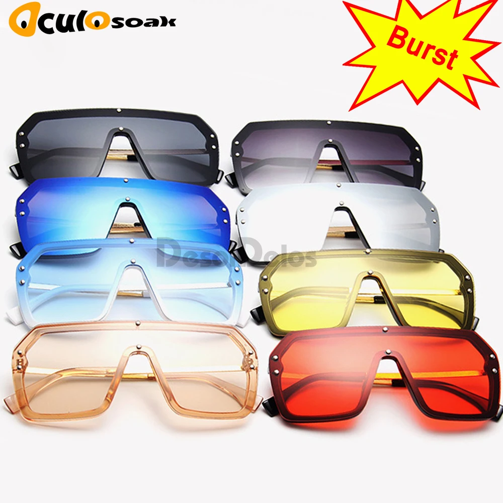 One Piece Sunglasses Square Men Half Metal 2019 Summer Style Oversized Sun Glasses for Women Large Candy Colors Sunglasses