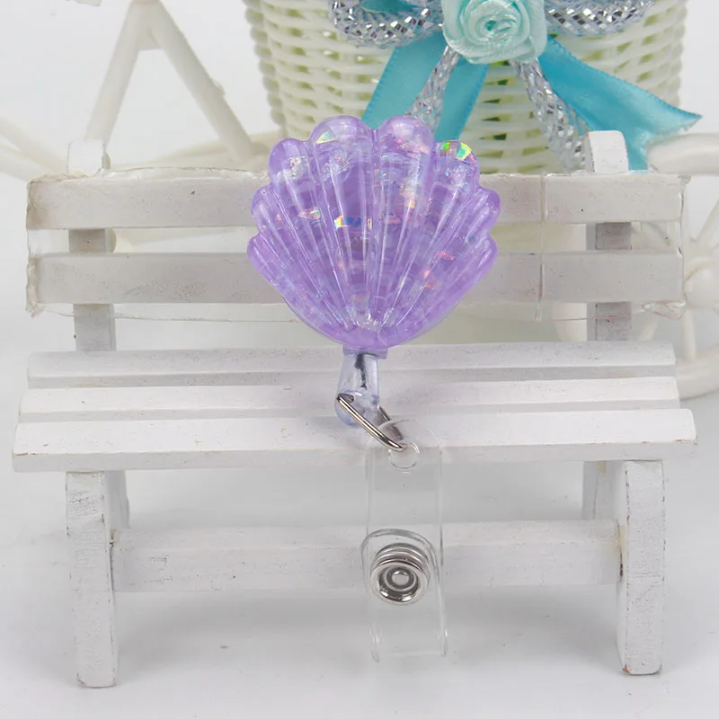 Resin Lovely Heart Shell Design Nurse Retractable Badge Reel Pull ID Card 3D Badge Holder Belt Clip Hospital School Office K151