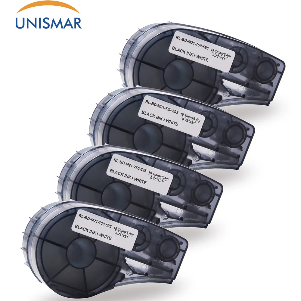 

Unismar 4PCS M21-750-595 Black on White Vinyl Label Tape Compatible for Brady BMP21-PLUS IDPAL LABPAL Printer Use Indoor Outdoor
