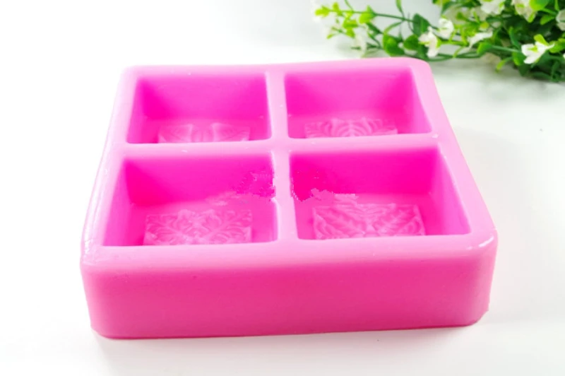 4 отверстия квадратный цветок силиконовая форма для мыла DIY ручной работы Carft 3D