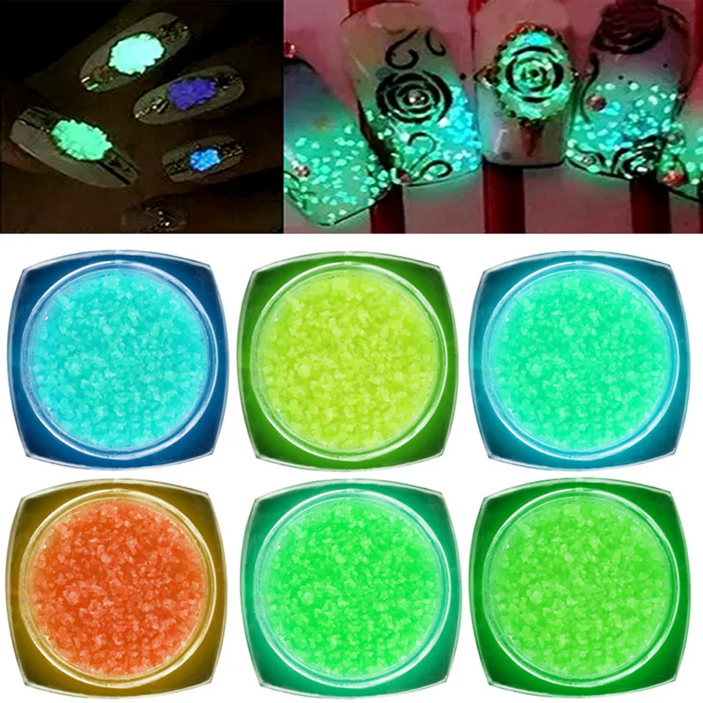 

1PC 6Colors Series of Fluorescent Neon Luminous Gel Nail Decoration for Glow in Dark nails glitters colors nail art glitter dust
