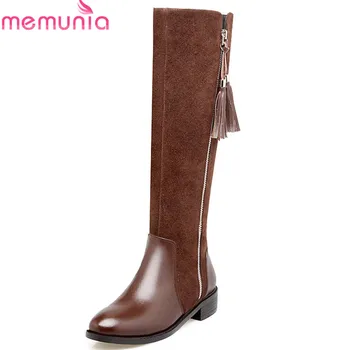 

MEMUNIA 2020 top quality genuine leather knee high boots women round toe autumn winter boots comfortable casual shoes woman