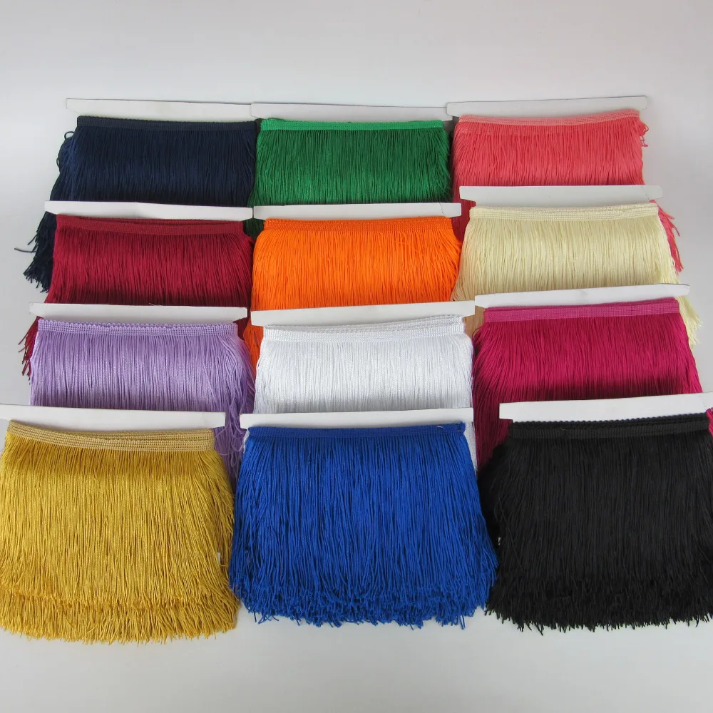 

wholesale 10 yards 15cm Long Fringe Lace Tassel Polyester Lace Trim Ribbon Sew Latin Dress Stage Garment Curtain DIY Accessories