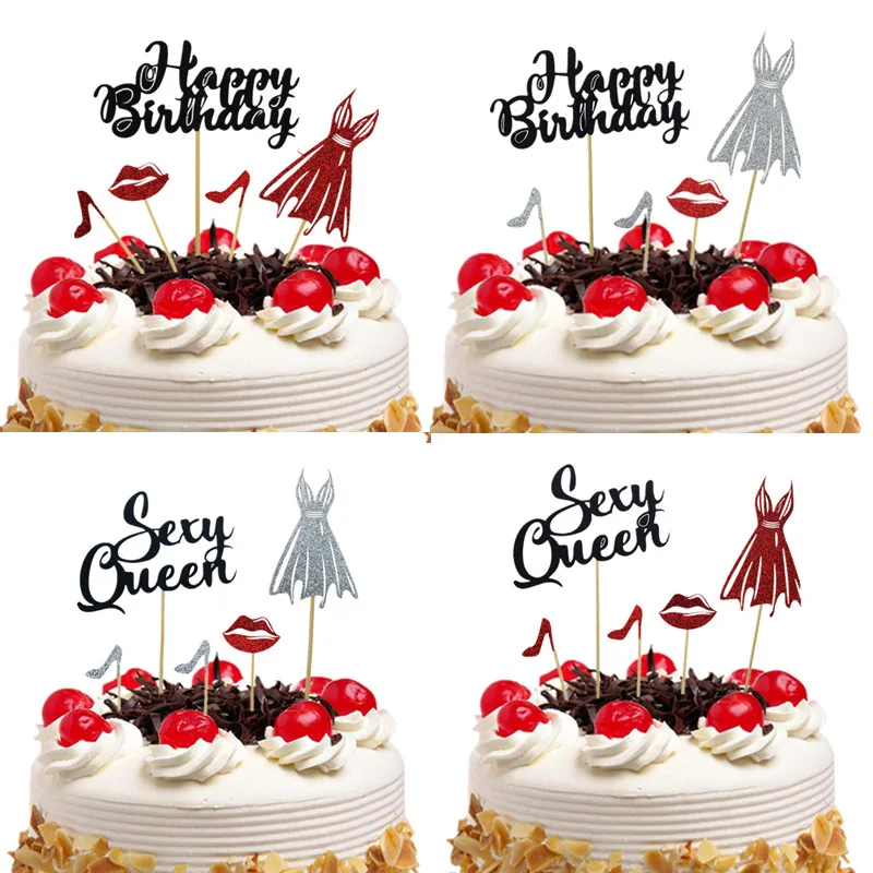 Cake Toppers Sexy Queen Happy Birthday Wedding Gold Silver Cupcake Cake Topper Flags Baby Shower Cake Baking DIY Party Decor