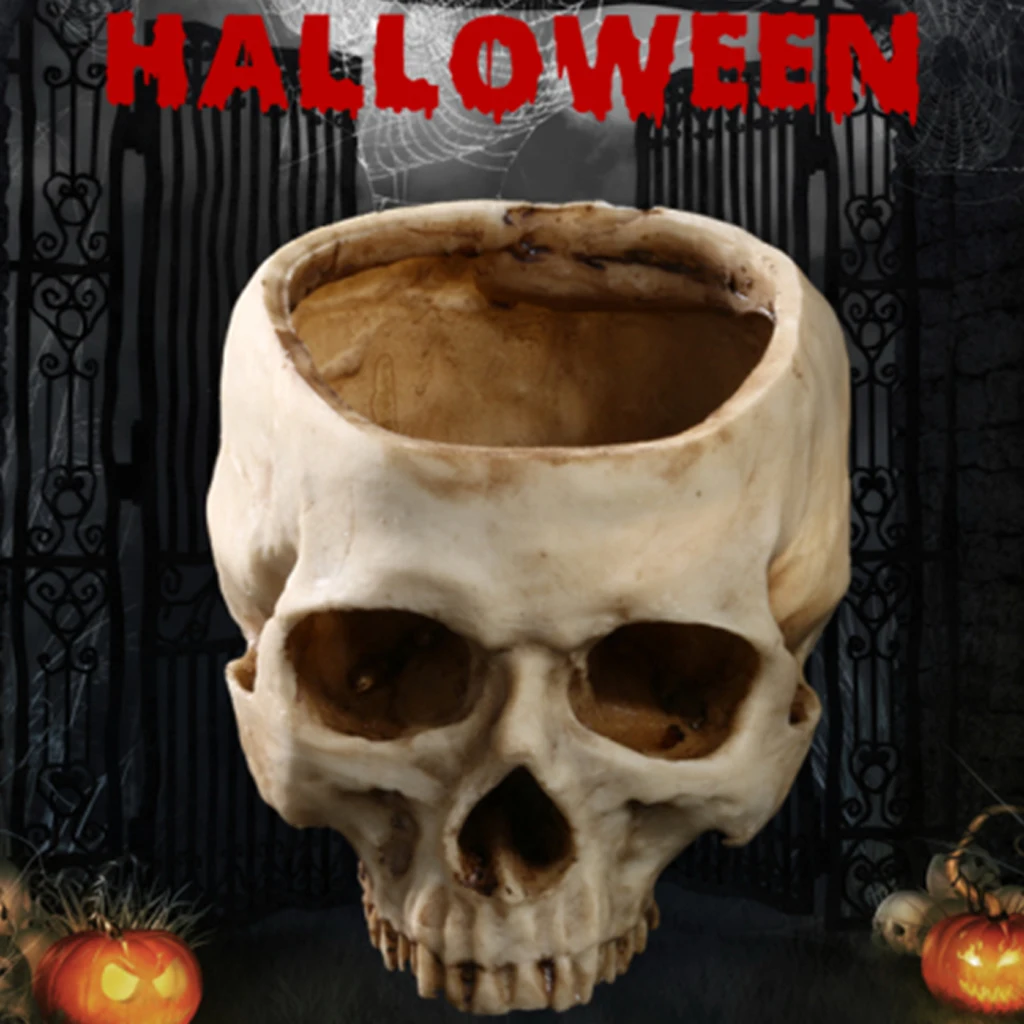 2Pieces Human Skull Head Design Flower Pot Planter Halloween Party Decor Home Bar DIY Ornament Bedroom Decoration